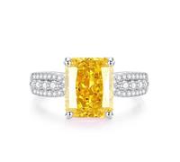 Ring Set Damen, Damenring Kleiner Finger mit 8X10mm Rechteckigem Citrin und Moissanit Silber Platin Größe 60 (19.1)