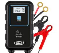 RING SMARTCHARGE - Cargador y mantenedor de Coche 6A con Clips de cocodrilo y Gancho para Colgar Integrado, Compatible con baterías de Iones de Litio, Plomo, ácido, Gel, Calcio, EFB y AGM