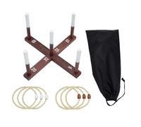 Ring Tossing Game, Outdoor Lawn Toy, Portable Carry Bag Set, Solid Wood Base, Family Party Activity, Yard Backyard Beach Camping, 16.14x5.31x2.36 Inches, Brown Color, 1 Set