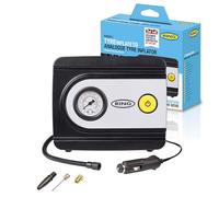 RING TYREINFLATE 10 - Inflador de neumáticos analógico con 3 adaptadores | Medidas en PSI, bar y kPA, cable de alimentación de 3 m, operación con un solo botón, ideal para coche