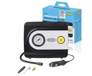 Ring TYREINFLATE 10 - Inflador de neumáticos analógico con tres adaptadores, medidas en PSI, BAR y kPA