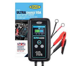 Ring ULTRACHARGE - Cargador Inteligente de Coche de 10 A y mantenedor de batería con Prueba de alternador y Modo de Fuente de alimentación, Compatible con baterías de Iones de Litio, ácido de Plomo