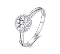 Ring Women, Ring Zeigefinger Damen Poliert mit Rundgeschliffenem Moissanit 0,5 Karat Silber 14K Weißgold Größe 52 (16.6)