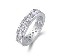 Ring Zeigefinger Damen, Ring Frauen Verlobung Ring mit 5,2 mm Breite und Einer Reihe Von 4 mm Runden Moissaniten 5.1Ct Silber 9K Weißgold Größe 58 (18.5)