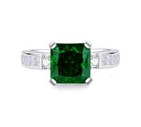 Ring Zeigefinger Damen, Verlobungsring Damen Set mit 8 X 8 mm Quadratischem, Im Labor Hergestelltem Smaragd und Moissanit Silber Platin Größe 63 (20.1)