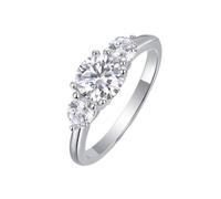 Ringe Frauen Cool, Freundschaftsringe Dünn Eleganter Polierter Dünner Ring mit 1 Karat Rundem Moissanit Silber Platin Größe 50 (15.9)
