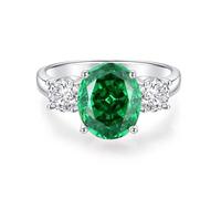 Ringe Frauen für mittelfinger, Ringe Frauen Kleine Finger mit 9 X 11 mm Großem, Ovalem, Labor Smaragd und Moissanit Silber Platin Größe 56 (17.8)