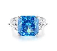 Ringe Frauen Kleine Finger, Eheringe Vintage mit 12 X 12 mm Quadratischem, Im Labor Hergestelltem Blauem Saphir und Herz-Moissanit Silber 9K Weißgold Größe 49 (15.6)