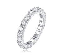 Ringe Frauen Kleine Finger, Ringe Frauen für mittelfinger 3 mm Runder Moissanit Silber 14K Weißgold Größe 49 (15.6)