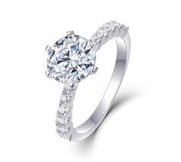 Ringe Frauen Kleine Finger, Silber Ringe Set Frauen mit 2 Ct 6 Krappen Rundem Moissanit 18K Weißgold Größe 60 (19.1)