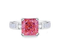 Ringe Frauen Kleine Finger, Vintage Ring mit 8X8mm Quadratischem Padparadscha und Moissanit Silber Platin Größe 52 (16.6)