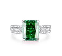 Ringe für Damen mittelfinger, Damenring Kleiner Finger mit 8X10mm Rechteckigem, Im Labor Hergestelltem Smaragd und Moissanit Silber Platin Größe 52 (16.6)