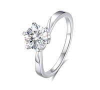 Ringe für Damen, Verlobungsring Damen Set Runder Moissanit-Solitärring mit 6,5 mm Durchmesser, 1 Karat Silber 9K Weißgold Größe 49 (15.6)