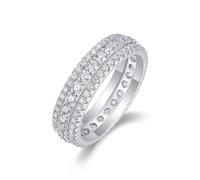 Ringe für Damen, Verlobungsring Frau 3-Reihiger Moissanit-Ewigkeitsring 0.87Ct Silber 14K Weißgold Größe 61 (19.4)
