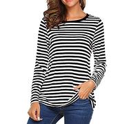 Ringelshirt Damen Rot-Weiss Karneval Breite Strifte T Shirt - Langarmshirt Rundhalsausschnitt Sweatshirt Oberteile Lang Pulli Streifenshirt Karneval Faschingskostüme, S-XXL, Negro , L