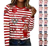 Ringelshirt Damen Rot Weiß Karneval Strifte T-Shirt mit Festlichem Aufdruck Langarm Rundhals Langarmshirt Fasching marinero Kostüm Basic Casual Bluse Tops Faschingskostüme, S-5XL, Rojo-L., 3XL