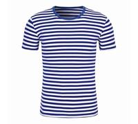 Ringelshirt Damen Rot Weiss Ringelshirt Herren Schwarz Weiß Strifte Shirt Kurzarm Rundhals Basic Tops Fasching Kostüm Unisex Casual Años 50er T-Shirt Karneval Fasching Party Outfits, #03-azul, S