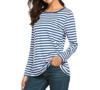 Ringelshirt Damen Rot Weiss Strifte Langarmshirt Damen Ringelshirt Karneval Rot Weiss Strifte Oberteil 50er Jahre Rundhals Basic Tops Karneval Fasching marinero Kostüm, #03-azul, S