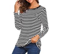 Ringelshirt Damen Rot Weiss Strifte Langarmshirt Damen Ringelshirt Karneval Rot Weiss Strifte Oberteil 50er Jahre Rundhals Basic Tops Karneval Fasching marinero Kostüm, #02-negro, S