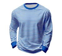 Ringelshirt Herren Damen Rot-Weiss Karneval Breite Strifte T Shirt - Langarmshirt Rundhalsausschnitt Sweatshirt Oberteile lang Pulli Streifenshirt Karneval Faschingskostüme, S-3XL, Azul-B., L