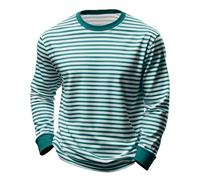 Ringelshirt Herren Damen Rot-Weiss Karneval Breite Strifte T Shirt - Langarmshirt Rundhalsausschnitt Sweatshirt Oberteile lang Pulli Streifenshirt Karneval Faschingskostüme, S-3XL, Verde-b, L