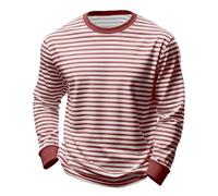 Ringelshirt Herren Damen Rot-Weiss Karneval Breite Strifte T Shirt - Langarmshirt Rundhalsausschnitt Sweatshirt Oberteile lang Pulli Streifenshirt Karneval Faschingskostüme, S-3XL, Marrón-B., L