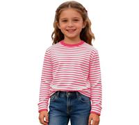 Ringelshirt Kinder Rot-Weiss Strifte Langarmshirt Mädchen Jungen Hemdglunker Rundhals T-Shirt Oberteil Gestreifte Longsleeve Strift Pullover Marinero Karneval Faschingskostüm, 3-14 Jahre, C-hot rosa