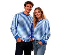 Ringelshirt Rot Weiss Partner Kostüm Gestreifter Langarmshirt - Herren Damen T-Shirt Rot Weiß Strift Rundhals Sweatshirt Oberteile lange Pulli Streifenshirt Karneval Faschingskostüme, S-3XL, azul-2, L