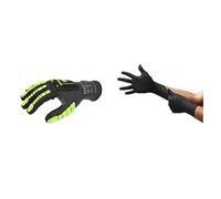 Ringers R840 Guantes de Trabajo, Revestimiento de Nitrilo, Negro, Talla XL (4 Pares) + MicroFlex 93-852 Guantes Desechables, Protección Química y Mecánica, Negro, Talla XL (100 Guantes)