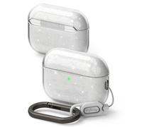 Ringke Air Funda para AirPods Pro 3, Grosor de 1,3 mm Sensación sin Funda Ligera Delgada y Linda Carcasa con Mosquetón para Mujeres y Hombres - Transparente con Purpurina