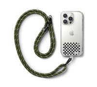 Ringke Holder Link Checkerboard Black, Cordón Correa para Teléfono Móvil Ajustable Universal, Correa de Hombro Bandolera - Khaki & White