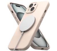 Ringke Silicone Magnetic Compatible con Funda iPhone 15 Plus y Compatible con Magsafe, Carcasa Siente Aterciopelada, Case Ligera Linda - Pink Sand