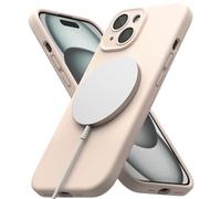 Ringke Silicone Magnetic Compatible con Funda iPhone 15 y Compatible con Magsafe, Carcasa Siente Aterciopelada, Case Ligera Linda - Pink Sand