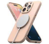 Ringke Silicone Magnetic Diseñado para Funda iPhone 16 Pro MAX y Compatible con MagSafe, Carcasa Siente Aterciopelada, Case Ligera Linda - Pink Sand