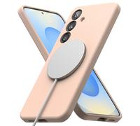 Ringke Silicone Magnetic Diseñado para Funda Samsung Galaxy S25 Plus y Compatible con MagSafe, Carcasa Siente Aterciopelada, Case Ligera Linda - Pink Sand