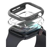 Ringke Slim Compatible con Protector Apple Watch 10 (42mm) No Más Descoloramiento, Funda Sólida Transparente + Case Adicional para Mujer y Hombre - Clear + Dark Gray