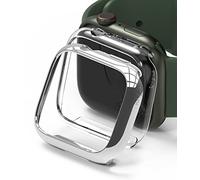 Ringke Slim Compatible con Protector Apple Watch Series 9, 8, 7 (41mm) Tecnología Anti-amarillea, Funda Sólida Transparente + Case Adicional - Clear + Chrome