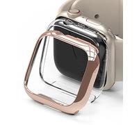 Ringke Slim Compatible con Protector Apple Watch Series 9, 8, 7 (41mm) Tecnología Anti-amarillea, Funda Sólida Transparente + Case Adicional - Clear + Chrome Rose Gold