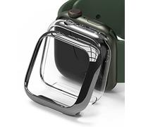Ringke Slim Compatible con Protector Apple Watch Series 9, 8, 7 (45mm) Tecnología Anti-amarillea, Funda Sólida Transparente + Case Adicional - Clear + Dark Chrome