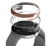 Ringke Slim Compatible con Protector Google Pixel Watch (2022) Tecnología Anti-amarillea, Funda Sólida Transparente + Case Adicional para Mujer y Hombre - Clear & Chrome Rose (2 Pack)