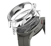 Ringke Slim Compatible con Protector Samsung Galaxy Watch 5 Pro 45mm, Material Antiamarilleo, Funda Sólida Transparente + Case Adicional para Mujer y Hombre - Clear & Chrome