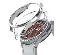 Ringke Slim Compatible con Protector Samsung Galaxy Watch 6 Classic 43mm, Material Antiamarilleo, Funda Sólida Transparente + Case Adicional para Mujer y Hombre - Clear & Chrome