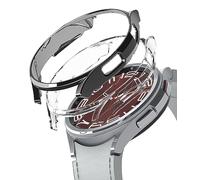 Ringke Slim Compatible con Protector Samsung Galaxy Watch 6 Classic 43mm, Tecnología Anti-amarillea, Funda Sólida Transparente + Case Adicional para Mujer y Hombre - Clear & Dark Chrome