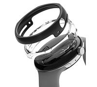 Ringke Slim Edge Compatible con Protector Google Pixel Watch (2022) Tecnología Anti-amarillea, Funda Sólida Transparente + Case Elegante Adicional - Clear & Matte Black (2 Pack)