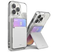Ringke Stand Slot Card Holder, Cartera de Tarjeta Adhesiva con Soporte para Funda Teléfono Móvil, Compatible con Funda iPhone 13/12/11/Pro/Max, Samsung Galaxy S22 Ultra y Más - Clear & Light Gray