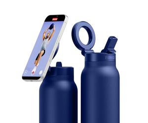 Ringo Pro - Botella de acero inoxidable con soporte magnético giratorio para smartphone - 710 ml - Azul