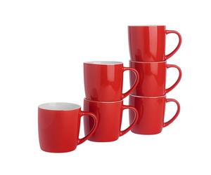 Rink Drink Argon Tableware Té Café - 6pc contemporáneo de Colores Tazas de cerámica Set - 350 ml - Rojo - Paquete de 6