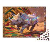 Rinoceronte Africano Colorido Puzzle de 1000 Piezas Papel para Adultos Estilo Artístico Relajación Familia Decoración Regalo 70x50cm/1000pcs