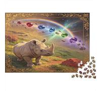 Rinoceronte Blanco Fantasía Paisaje Gema Puzzle de 1000 Piezas Puzzle para Adultos Cartón Relajación Decoración Hogar Regalo Concentración Familia Nan