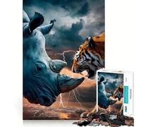 Rinoceronte contra Tigre, Arte de Animales, Rompecabezas de 1000 Piezas para Adolescentes, Juego Inteligente, Juego en Grupo, Ensamblaje de Imágenes, Decoración de Pared (38x52cm)